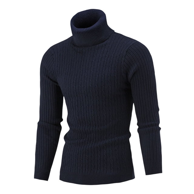 Penkiiy Sweaters for Men Men's Winter Casual Long Sleeve Solid Color Pullover Sweaters Tops Navy Sweaters