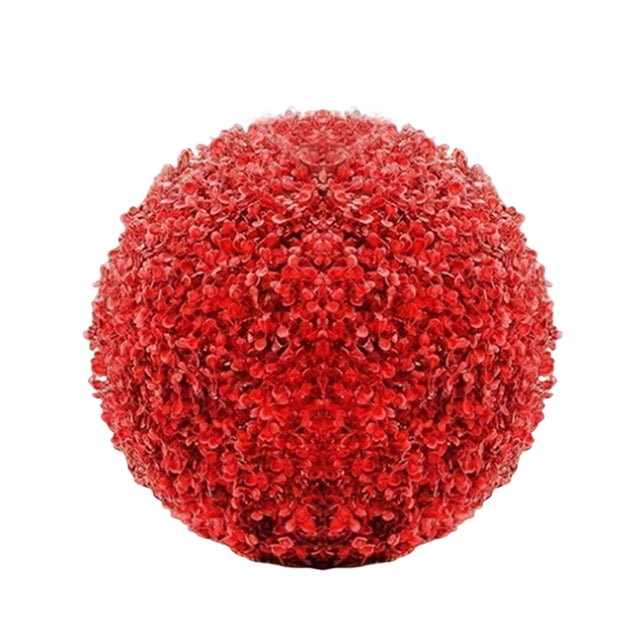 Boxwood Topiary for outdoor walkways with lifelike, realistic red flowers in a spherical design. Ideal for gardens, balconies, terraces, or indoor spaces such as living rooms and dressing rooms. Perfect for year-round decor, this artificial plant adds a clean and vibrant look to any setting.