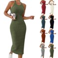 thumbnail image 3 of Oksale Robes Moulantes pour Femmes Sans Manches Côtelées Robe Maxi Ajustée Douce Extensible Confortable Col Ras du Cou Dos Nu Robes d'Été pour Fête de Vacances Noir m, 3 of 7