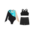thumbnail image 4 of Zaldita Kids Girls Gymnastics Leotards Shiny Rhinestones Mesh Back Keyhole Unitards Jumpsuits with Crop Tops Shorts Turquoise 8, 4 of 5