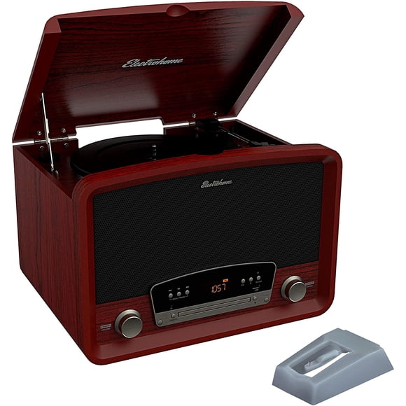 Electrohome Kingston 7-in-1 Vintage Vinyl Record Player Stereo System with 3-Speed Turntable, Bluetooth, AM/FM Radio, CD, Aux In, RCA/Headphone Out with 2 Bonus Replacement Needles (RR75C)