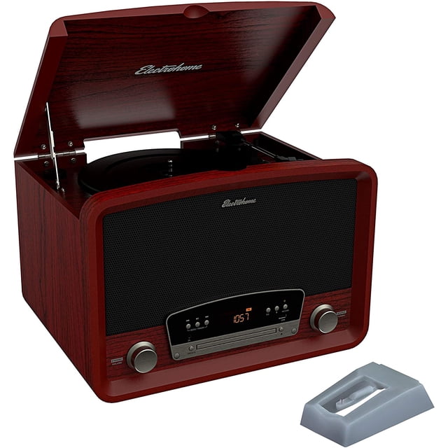Electrohome Kingston 7-in-1 Vintage Vinyl Record Player Stereo System with 3-Speed Turntable, Bluetooth, AM/FM Radio, CD, Aux In, RCA/Headphone Out with 2 Bonus Replacement Needles (RR75C)