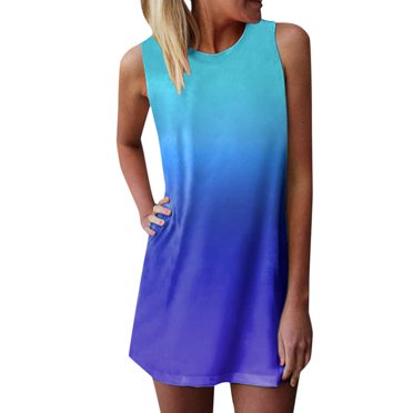 EGNMCR Tank Tops for Women Women's Daily Sleeveless T Shirt Dress Tie-dye Print Tank Mini Dress