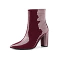 thumbnail image 1 of Unique Bargains Women's Pointed Toe Zipper Patent Leather Ankle Chunky Boots, 1 of 7