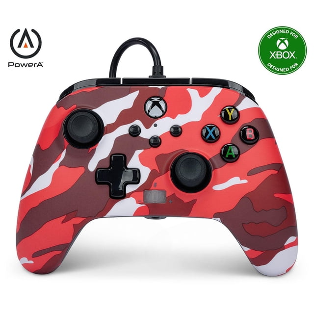 PowerA Manette Filaire Améliorée pour Xbox Series X/S avec Motif camouflage Rouge, Moteurs à Double Oscillation, sticks Analogiques Réglés avec Précision, Deux Boutons de Jeu Avancés Mappables, Bouton de Partage et Câble USB de 10 Pi pour des Jeux Sans Décalage.