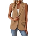 thumbnail image 4 of Yuyuzo Sleeveless Suit for Women Lapel Collar Open Front Button Blazer with Pockets Solid Color Outwear, 4 of 6