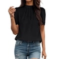 thumbnail image 1 of WEIYLL Womens T Shirts Solid Temperament Loose Short Sleeve Mock Neck Ruffles Black Tops Sizes S, 1 of 5