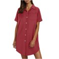 thumbnail image 2 of Ovzne Robes d'Été pour Femmes Robe Femme Chemise-Jupe d'Été pour Femmes à Boutons avec Col en Coton et Lin Mini-Robe Chemise-Robe Robe pour Femmes Liquidation, 2 of 7