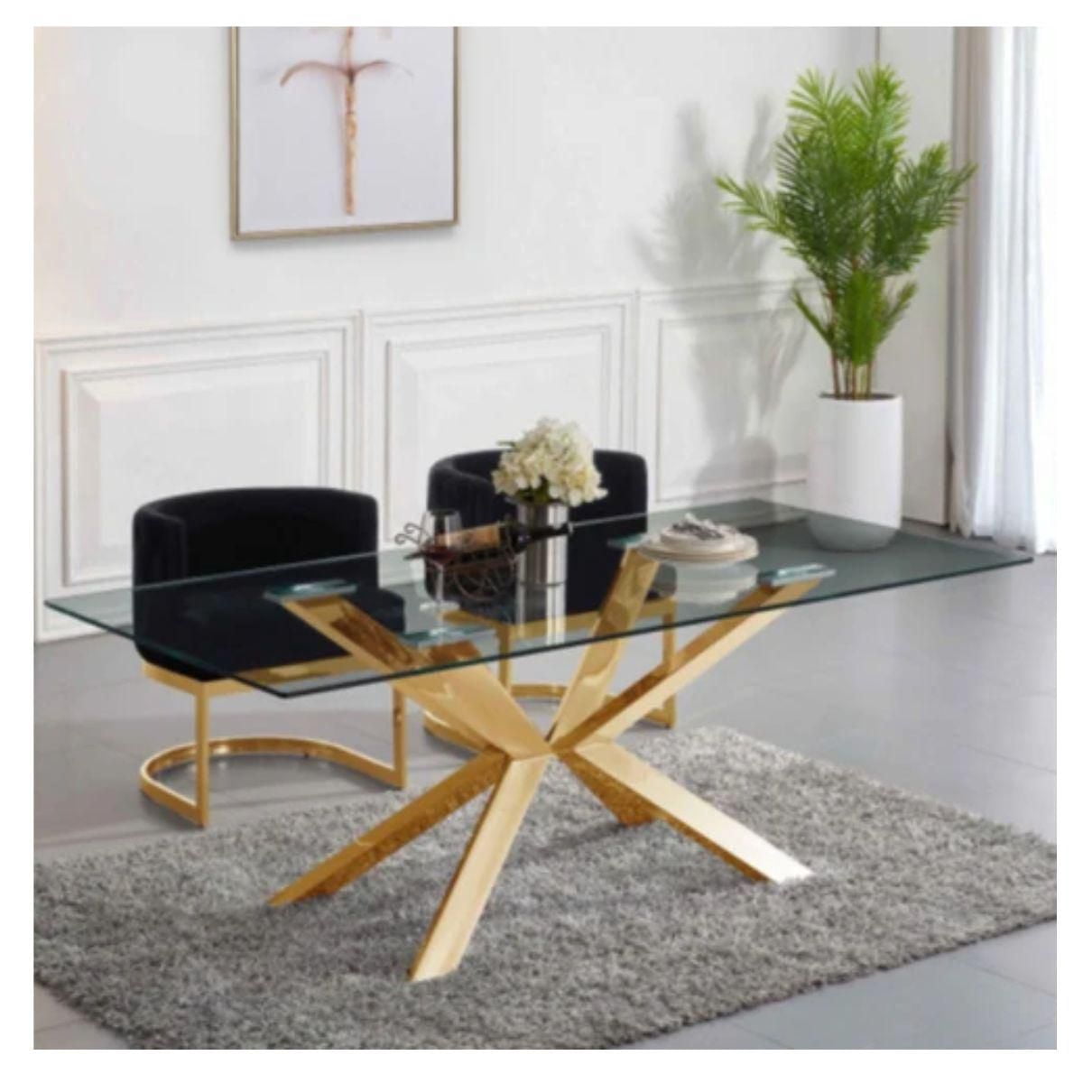 Plata Décor Import Inc Culture Dining Table With Glass Top and Gold metal base