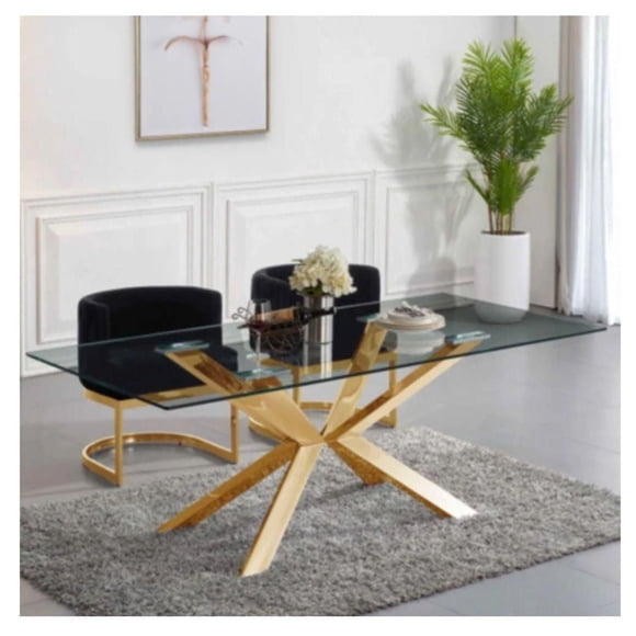 Plata Décor Import Inc Table de salle à manger Culture avec plateau en verre et base en métal doré.