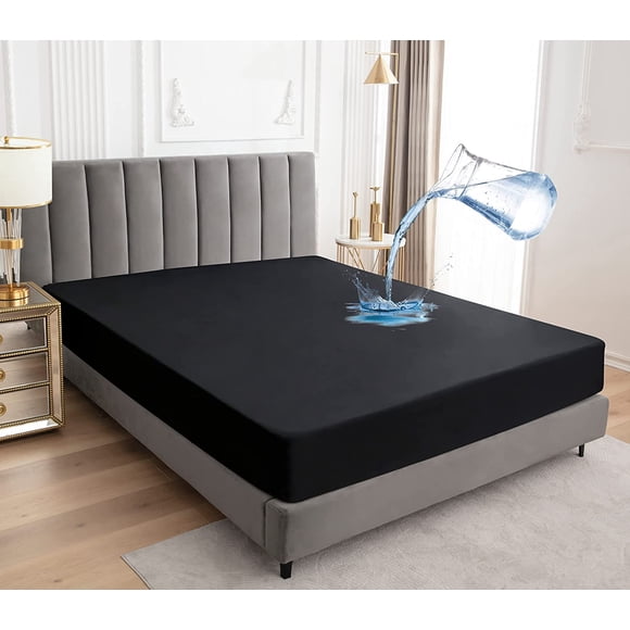czcpp-Mattress Protector,Waterproof 18" Deep Pocket Mattress Cover Fitted Sheet Style with Elastic Rubber Band,Washable and Easy Care-Black,Queen