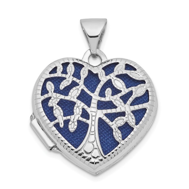 Médaillon en Or Blanc 14K 18mm Cœur avec Arbre