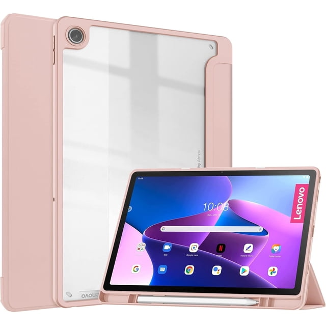 KOMI Tablet PC Case Case Compatible with Lenovo Tab M10 Plus (Gen 3 2022) 10.6"Tablet Case, TPU Slim Cover Auto Wake/Sleep Smart Case with Clear Transparent Back Shell Back tablet protection Rose Gold