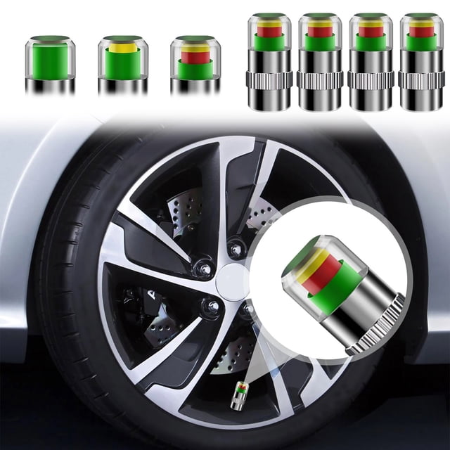 UsRHHA 4PC Tire Pressure Monitor, Three Color Indicator Caps for Car Auto Truck, Stainless Steel Sensors