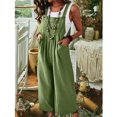 thumbnail image 3 of Birdeem Womens Linen Cotton Solid Color Sleeveless Pocket Casual Wide Leg Side Button Jumpsuit, 3 of 9
