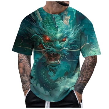 Ediodpoh Men's Dragon T Shirt Summer Short Sleeve T Shirt Top Animal Themed Shirt Graphic Shirt Tops Men's T-Shirts Mint Green_002 L