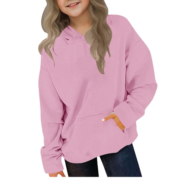 VINUSLI Clean Girl Hoodie Pullover Solid Fall Fashion Warm Hoodies Lightweight Long Sleeve Sweatshirt with Pocket Pink,11 Years