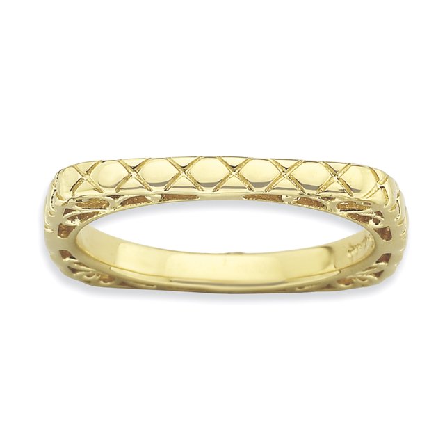Bague Empilable Carrée en Argent Sterling 925 avec Plaque Dorée