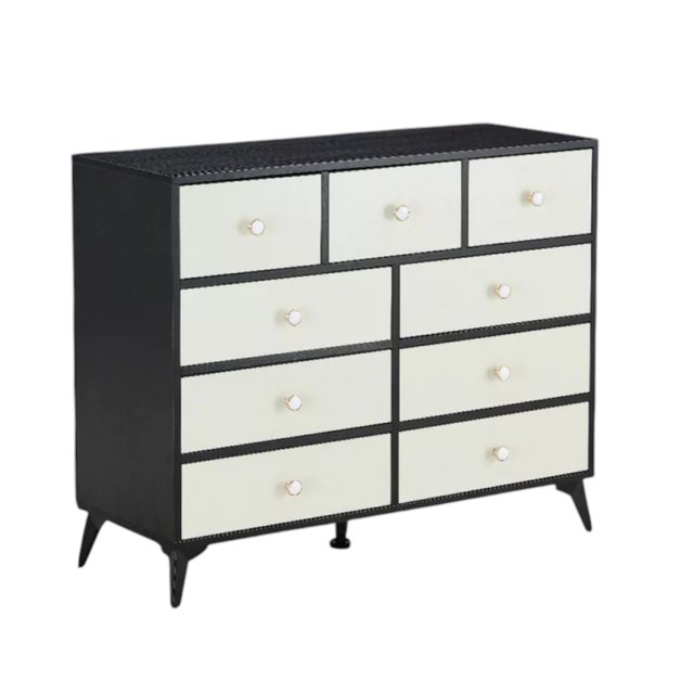 Commode de Rangement à 9 Tiroirs avec Dessus en Bois - Organisateur MDF Noir pour Chambre, Salon, Cuisine - Commode Moderne