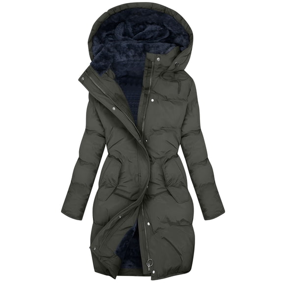 Women’s Plus Size Winter Coat Fleece Lined Hooded Long Puffer Parka Zip Up Thick Warm Waterproof Outerwear Sherpa Lined Quilted Jacket for Cold Weather