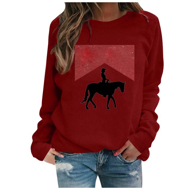 XZNGL Womens Fashion Pullover Round-Neck Long Sleeve Printed Blouses Sweatshirt Tops