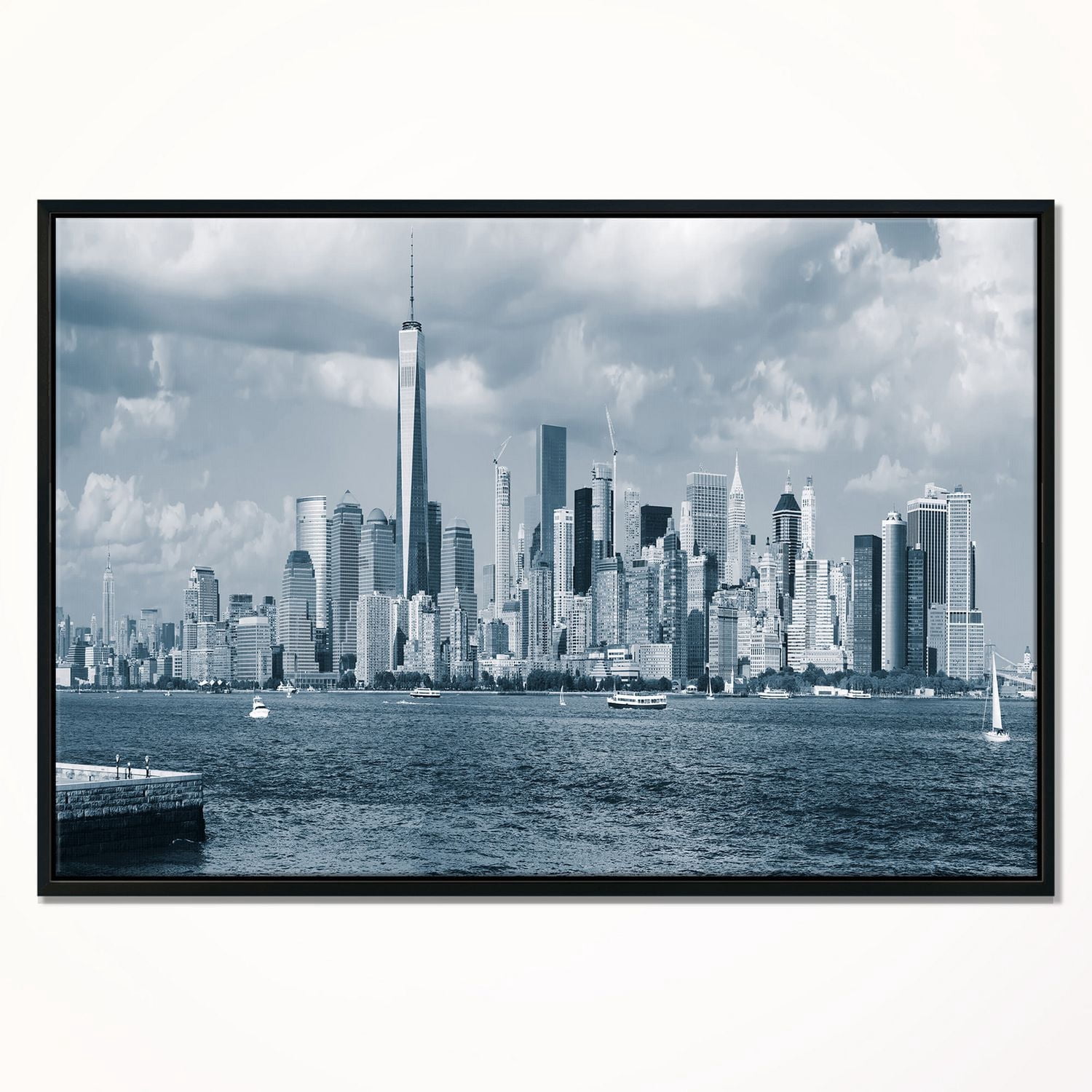Design Art  Manhattan Panorama Noir Et Blanc  Sur Toile Encadrée