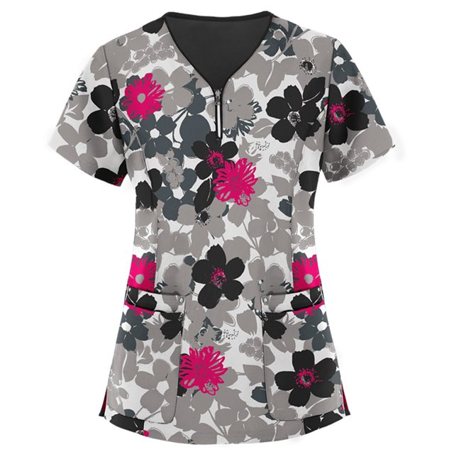 RKSTN Women Short Sleeve V-neck Tops Working Uniform Blouse