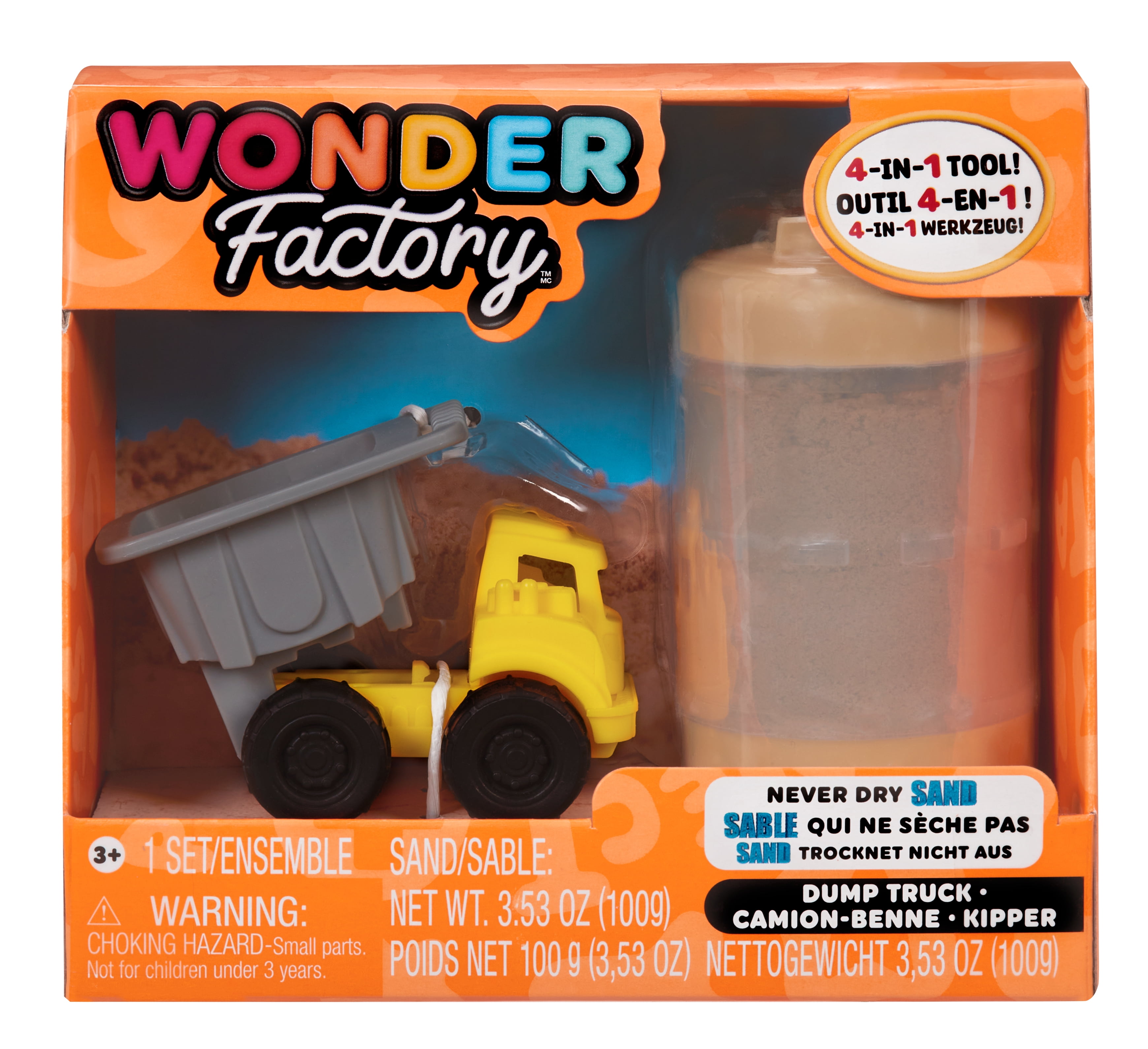 Wonder Factory Never Dry Sand Construction Trucks - Light Brown + Dump Truck - Never Dries Out and Gluten Free