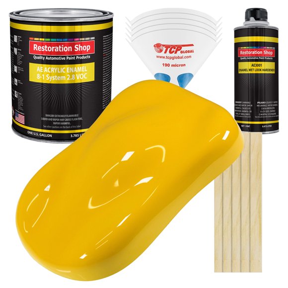 Restoration Shop - Peinture Émail Acrylique Jaune Vipère pour Auto - Kit de Peinture Complet d'Un Gallon - Revêtement Professionnel à Haute Brillance pour Automobile, Voiture, Camion, Équipement, Ratio de Mélange 8:1, 2.8 VOC