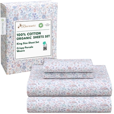 RUVANTI 100% Organic Cotton Sheets - King Size Sheet Set - 4 Piece Percale Weave Bedding, Crisp, Cooling & Breathable, Soft & Durable, 16" Deep Pocket, Hotel Quality Sábanas - Multi Paisley