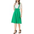 thumbnail image 1 of Unique Bargains Jupe Midi Plissée à Bretelles Rétro à Taille Élastique pour Femme, Vert, m, 1 of 6