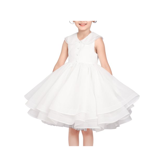 Girls Dress Round Collar Off White Dancing Ball Princess Party 7 Years