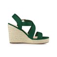 thumbnail image 3 of BLISSFUL STEP Sandales Compensées Espadrilles pour Femmes à Bride Cheville Croisée Vert Émeraude 6, 3 of 7