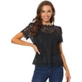 thumbnail image 1 of INSPIRE CHIC Haut en Dentelle Florale Semi-Transparente à Bord Festonné pour Femme, 1 of 6