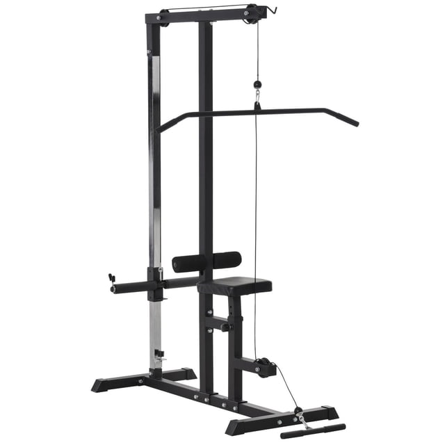 Soozier Machine à Tirer avec Câble à Rangée Basse avec Cadre en Acier Noir, Hauteur Réglable, Siège Rembourré, Rouleaux en Mousse, Barre de Tirage lat sur Système à Poulie Lisse, et Poignée à Rangée Basse pour Renforcer les Muscles du Haut du Corps, Convient aux Entraînements à la Maison Ou au Bureau.