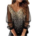 thumbnail image 1 of CEHVOM Blouse à Manches Longues en Maille Imprimée pour Femmes, Col en V, Tunique Chandail, 1 of 5