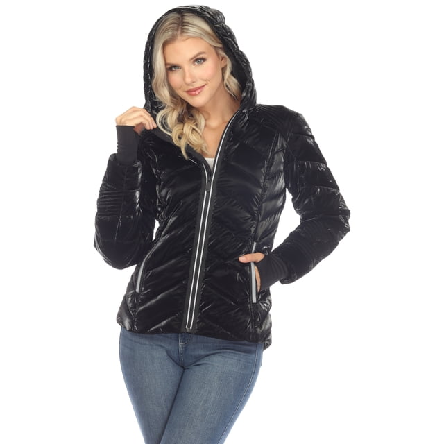 White Mark Women's Reflective Puffer Hooded Jacket