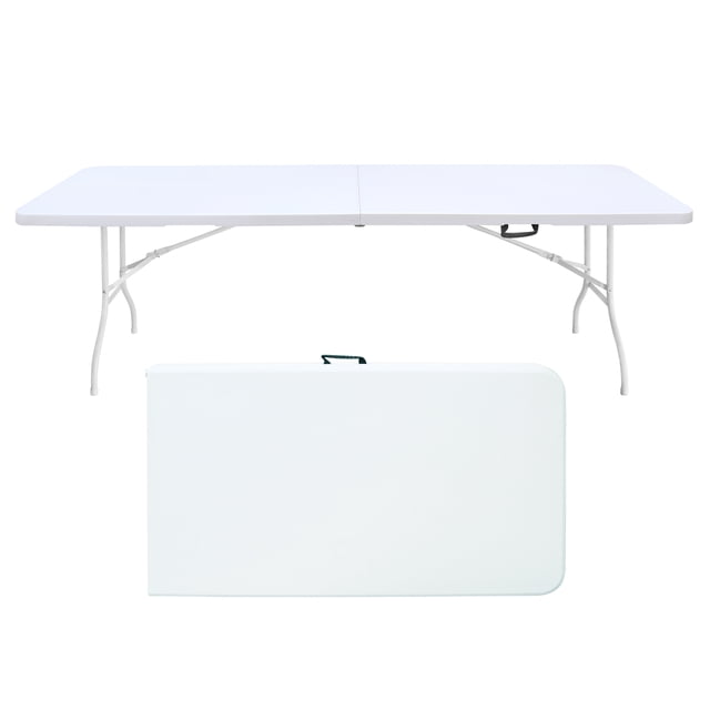 Newest 8ft Folding Table, Portable Plastic Table for Camping, Picnics, Parties, High Load Bearing Foldable Table White