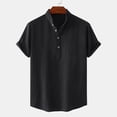 thumbnail image 2 of cfhntfmh Cotton Linen Shirts for Men Summer Short Sleeve Button up Beach T-Shirts Lightweight Solid Collared Tops, 2 of 7