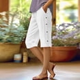 thumbnail image 2 of BLVB Linen Shorts for Women High Waisted Lightweight Bermuda Shorts Side Button Short Beach Vacation Outfits Pockets, 2 of 7