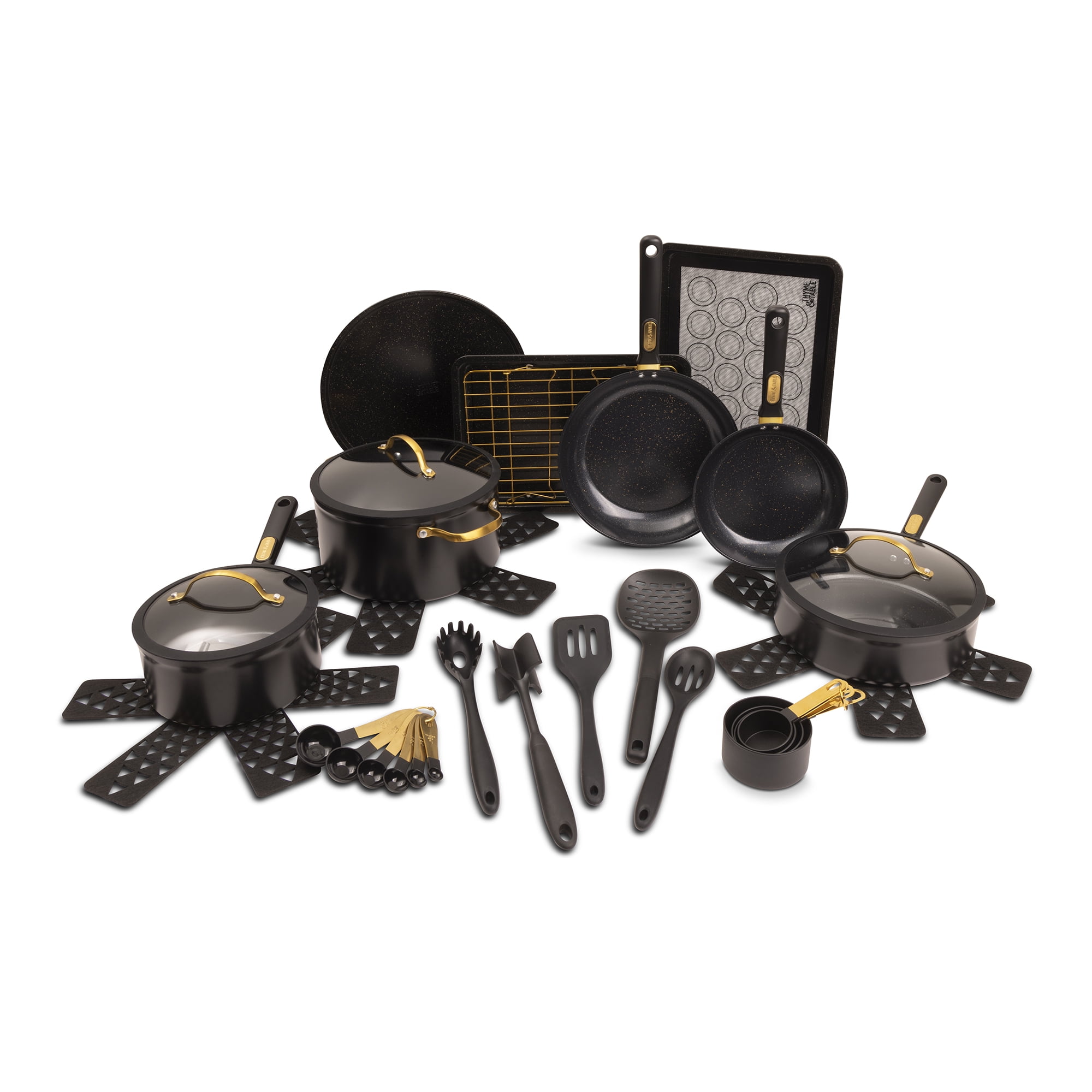 Thyme & Table 32-Piece Aluminum Cookware Set - Black