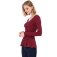thumbnail image 4 of INSPIRE CHIC Haut à Manches Longues Côtelé Col en V pour Femmes, 4 of 6