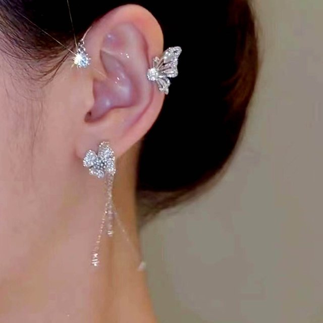 TIMIFIS Boucles d'Oreilles Papillon à Pampilles Fleur Oreilles Suspendues Mode Française Boucles d'Oreilles Sans Perçage Boucles d'Oreilles Pinces d'Oreilles - Été