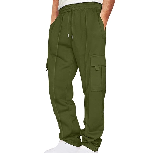 Amzcrzy Cargo Pants for Men Men Solid-Color Loose Drawstring Elastic Waist Multi-Pocket Workwear Sports Pants Sweatpants for Men Men's Pants Men's Sweatpants Track Pants Men Men's Cargo Pants