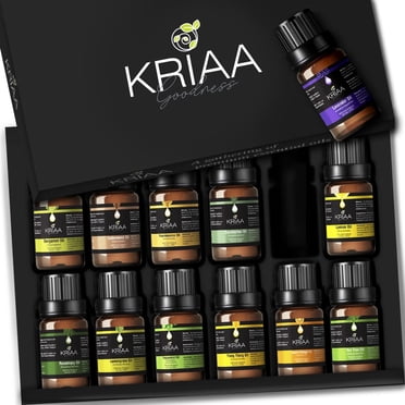 KRIAA Goodness Top 12 Essential Oils Set, 12 x 10ml, 100% Pure and Natural