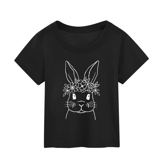MIASHUI T-Shirt à Manches Courtes pour Tout-Petits, Imprimé Lapin de Pâques, Noir, 2-3 Ans