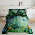 thumbnail image 2 of Erosebridal Ensembles de Literie Papillon Bleu Orange Grand Lit avec Couette, Insert de Couette Feuilles de Jungle Vertes, Réversible 3 Pcs, 2 of 8