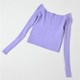 thumbnail image 5 of JDQJBZ Summer Womens Tops,Tops For Women Trendy Ruffle Slim Off Shoulder Crop Knit Long Sleeve Top For Spring Summer, 5 of 5