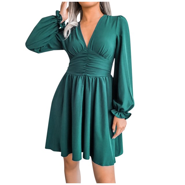Robe Plissée en Chiffon Sexy à Col en V pour Femmes Automne et Hiver