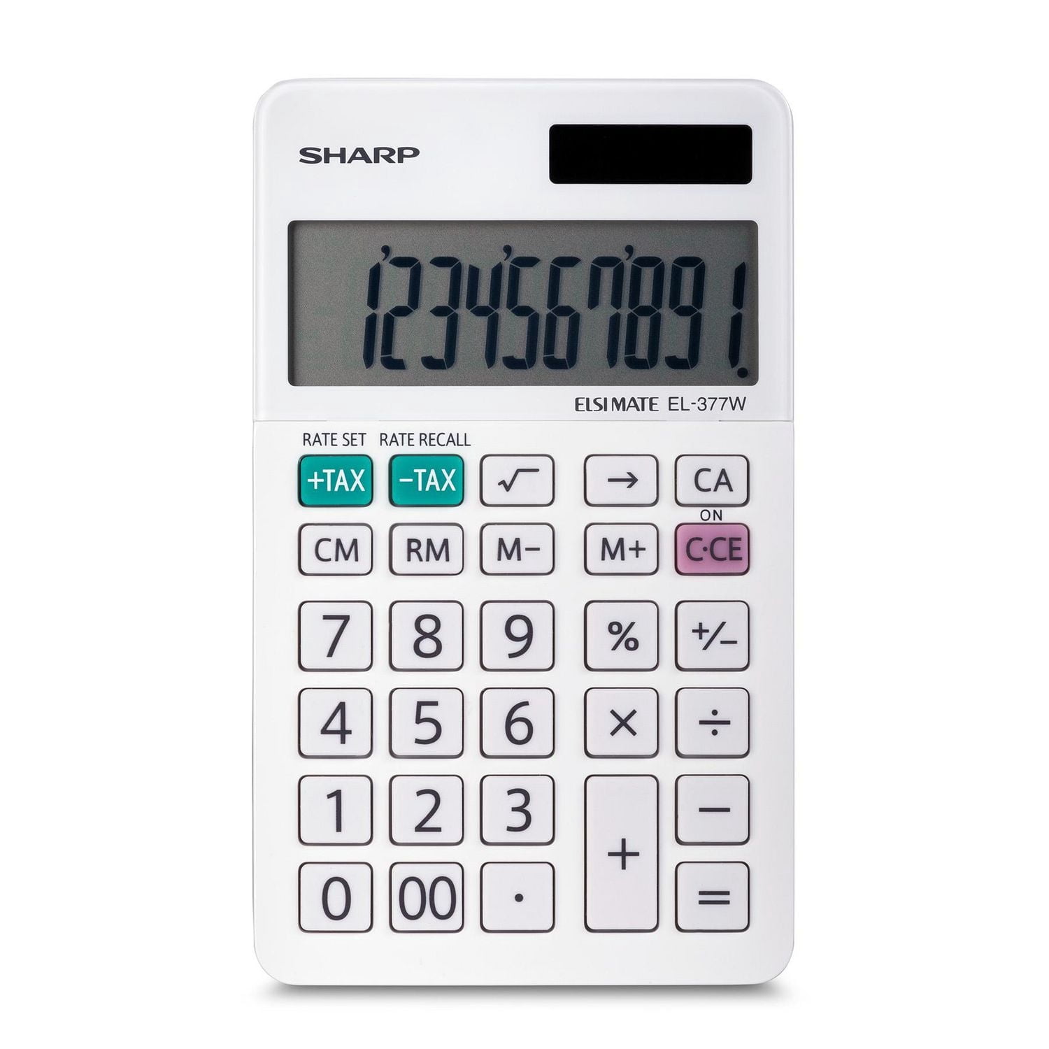 Sharp EL377W Desktop Calculator for Elementary School, Middle School & Office Use, Twin Power 10-Digit Display, Tax Keys & 4-Key Memory